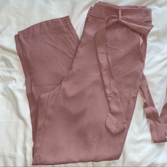 Mauve high waist cigarette pants with belt - Picture 1 of 2